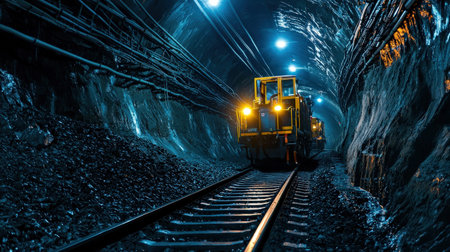 Premium robotics in futuristic tunnel mining, featuring high-tech automation for mineral explorationの素材