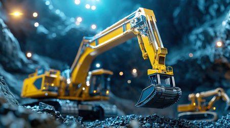 AI-driven mining exploration with advanced robots, perfect for futuristic automation and technology displaysの素材