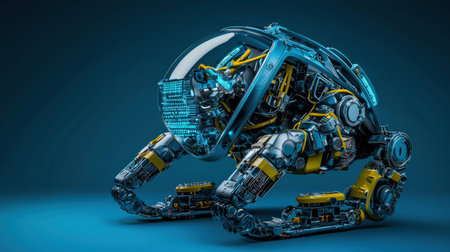 Futuristic mining robot equipped with digital AI controls, designed for automated mineral excavationの素材