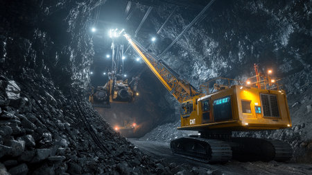 Robot-operated mineral extraction with luxury AI controls, ideal for high-tech underground scenesの素材