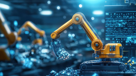 AI-driven mining technology, featuring robots equipped with advanced systems for high-end mineral extractionの素材