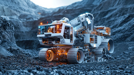 Automated mine exploration robot, equipped with AI sensors for smart, high-tech mineral excavationの素材