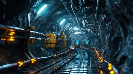 Futuristic digital mining setup with smart robotics for automated mineral exploration undergroundの素材