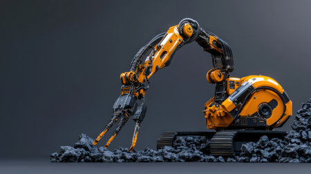 3d rendering robot arm on gray background with copy space for textの素材