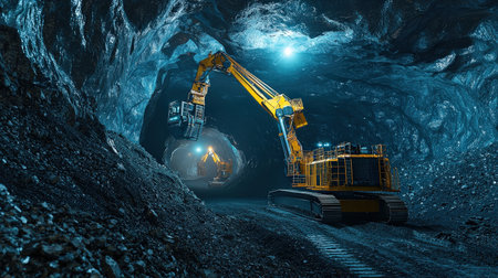 Excavator working in a coal mine. 3d rendering.の素材