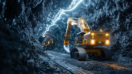 Heavy construction machinery in mine. Mixed media. Mixed media. Mixed mediaの素材