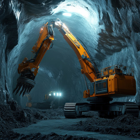 Excavator in a mine. 3d render. Computer digital image.の素材