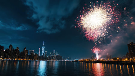 Labor Day fireworks lighting up the night sky.の素材