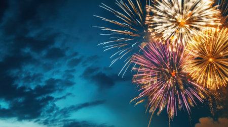 Labor Day fireworks lighting up the night skyの素材