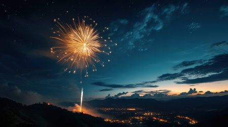 Labor Day fireworks lighting up the night skyの素材