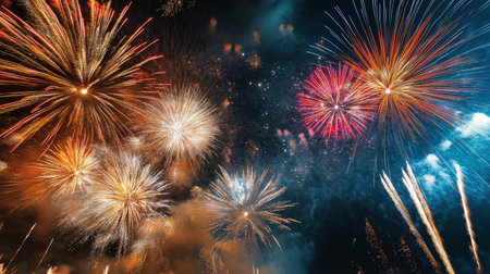 Labor Day fireworks lighting up the night skyの素材