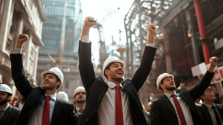 Labor union members giving speeches at a rally on Labor Dayの素材