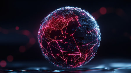 Bright digital globe with radiant connections, perfect for tech and communicationsの素材