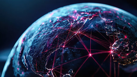 Digital network lights crisscrossing the globe, high-resolution branding imageの素材
