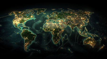 Luminous network lights spanning continents, high-quality for international brandingの素材