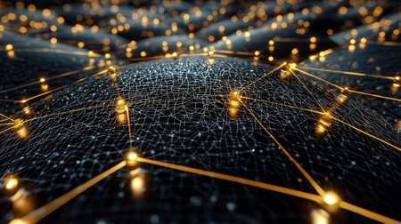 Global connections depicted by glowing network lights, high quality for marketing useの素材