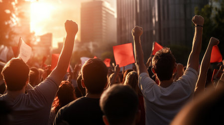 Labor union members giving speeches at a rally on Labor Day.の素材
