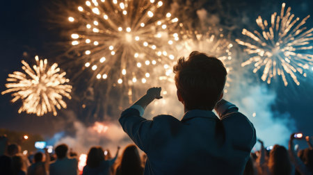 Labor Day fireworks lighting up the night sky.の素材