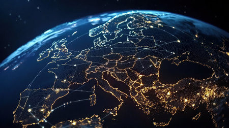 Digital earth with luminous network connections, ideal for showcasing global connectivityの素材