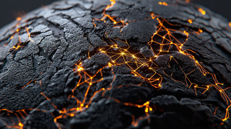 Close-up of glowing network paths across continents, high-res image for international brandingの素材