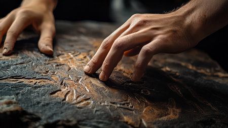 A close-up of a prehistoric cave painting.の素材