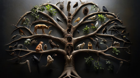 The evolutionary tree of life, focusing on the hominid branch.の素材