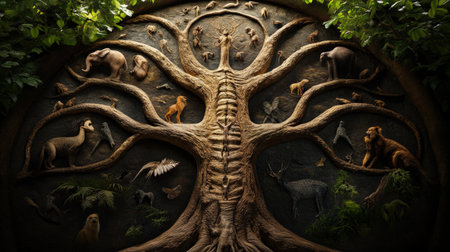 The evolutionary tree of life, focusing on the hominid branch.の素材