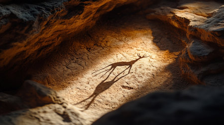 A close-up of a prehistoric cave painting.の素材