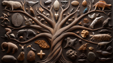 The evolutionary tree of life, focusing on the hominid branch.の素材