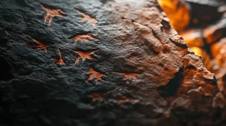 A close-up of a prehistoric cave painting.の素材