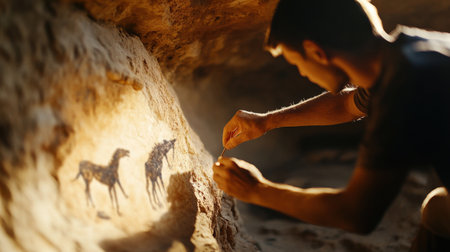 A close-up of a prehistoric cave painting.の素材