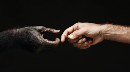 Comparison between a chimpanzee hand and a human hand.の素材