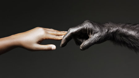 Comparison between a chimpanzee hand and a human hand.の素材