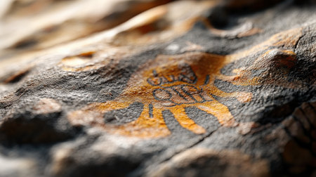 A close-up of a prehistoric cave painting.の素材