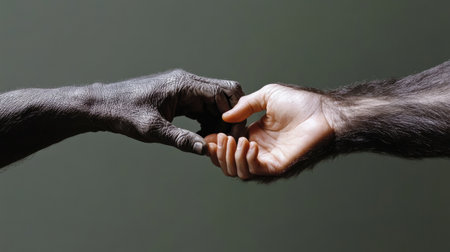 Comparison between a chimpanzee hand and a human hand.の素材