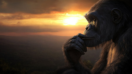 An artist's rendition of Australopithecus afarensis in its natural habitat.の素材