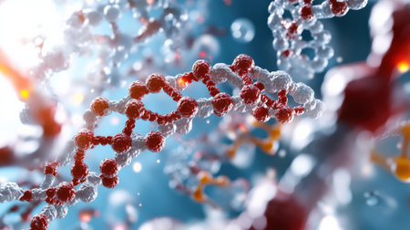 DNA strands illustrating genetic evolution and diversity.の素材