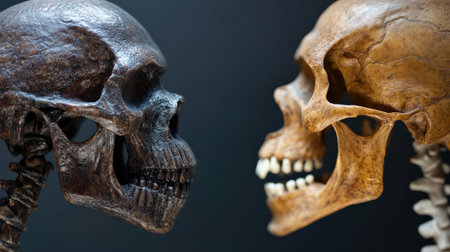 Comparative images of ape and human skeletal structures.の素材