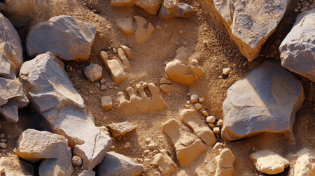 Fossilized footprints showing bipedal movement.の素材