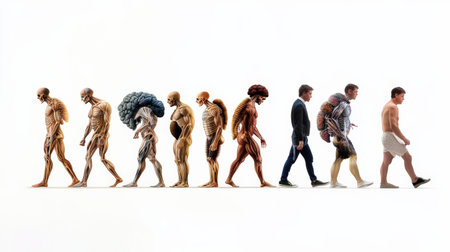A timeline illustrating the stages of human evolution.の素材