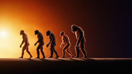 A timeline illustrating the stages of human evolution.の素材
