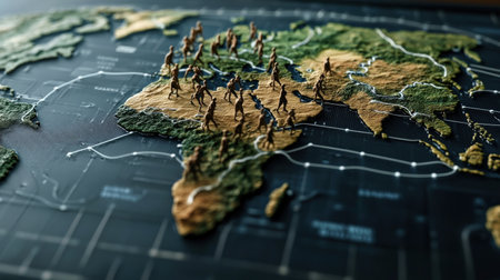 The migration patterns of early humans depicted on a map.の素材