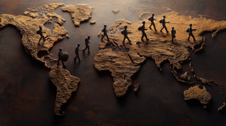 The migration patterns of early humans depicted on a map.の素材