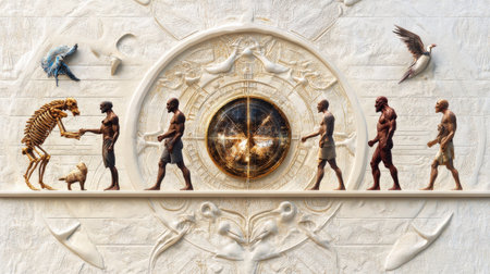 A timeline illustrating the stages of human evolution.の素材