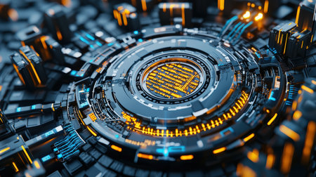 Close-up on robotic coding platform in modern workspace, AI lab perfect for automation visualsの素材