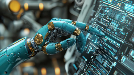 Robot software programming close-up on screen, detailed algorithms, perfect for tech and industrial brandingの素材