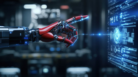 Robotic arm in action, showcasing precision engineering and programming for industrial automation brandingの素材