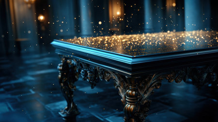 Luxury black table with golden lights on it. 3d renderingの素材