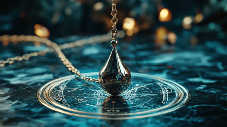 Mystical pendulum on a chain swings over a magic table. gold neon tones --ar 16:9 --personalize jaydbm9 --v 6.1 Job ID: 4ecd0890-68aa-466b-98d2-cf63e6ad8594の素材