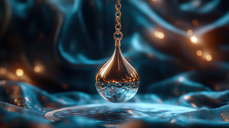 Mystical pendulum on a chain swings over a magic table. gold neon tones --ar 16:9 --personalize jaydbm9 --v 6.1 Job ID: d145dcfb-08d3-4904-a932-8d008f1d3bddの素材